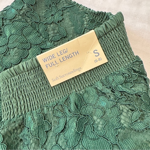 NEW Soft Surroundings Small Green Lace Wide Leg Full Length Pants Festive - Picture 8 of 9